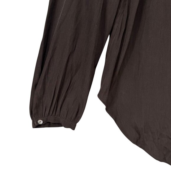 Calypso St Barth Blouse Womens Chocolate Brown Long Sleeve Pleated V Neck Size S - Picture 10 of 10